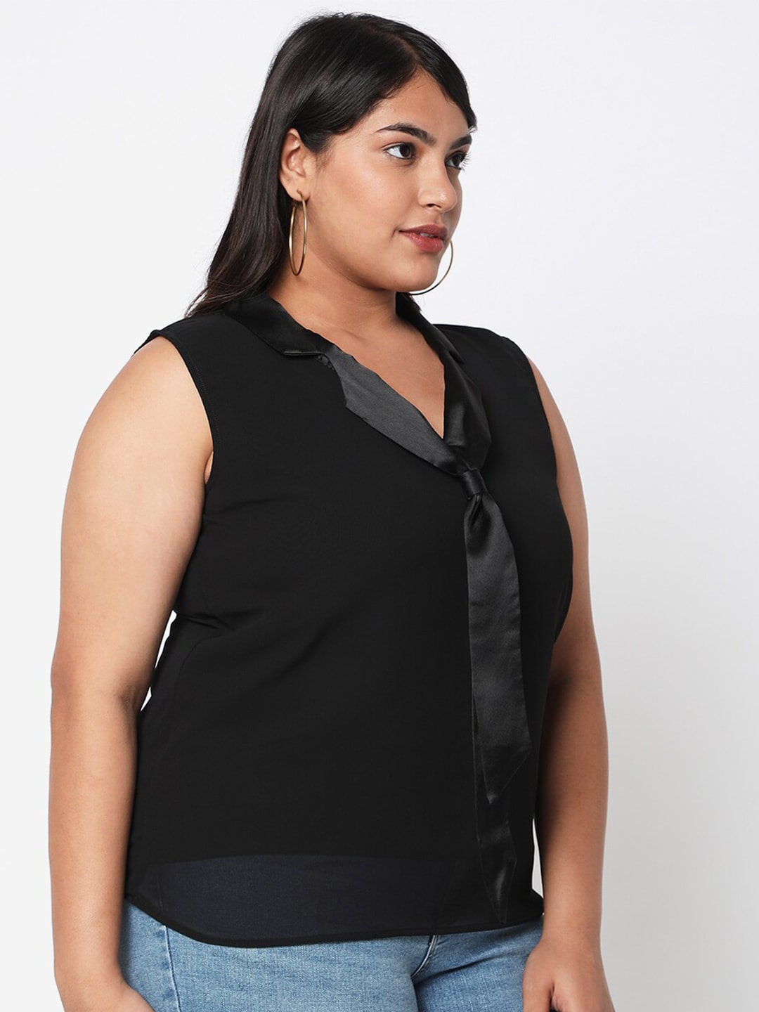 Curves by MISH Plus Size Black Georgette Top Price in India
