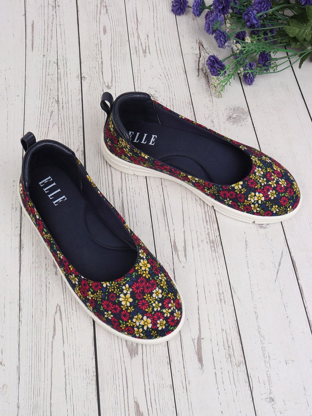 ELLE Women Navy Blue & Red Printed Ballerinas Flats