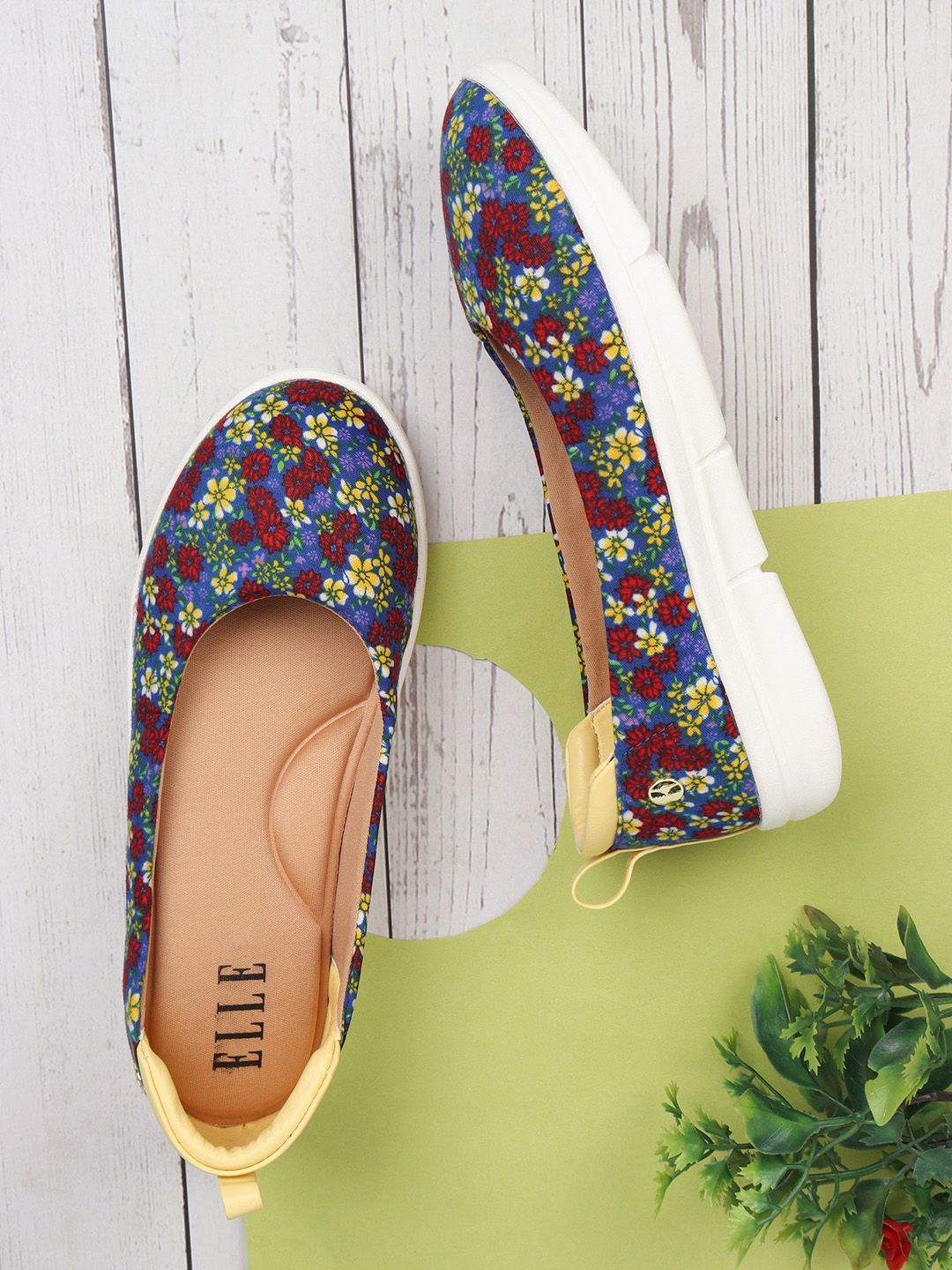 ELLE Women Blue & Red Printed Ballerinas Flats