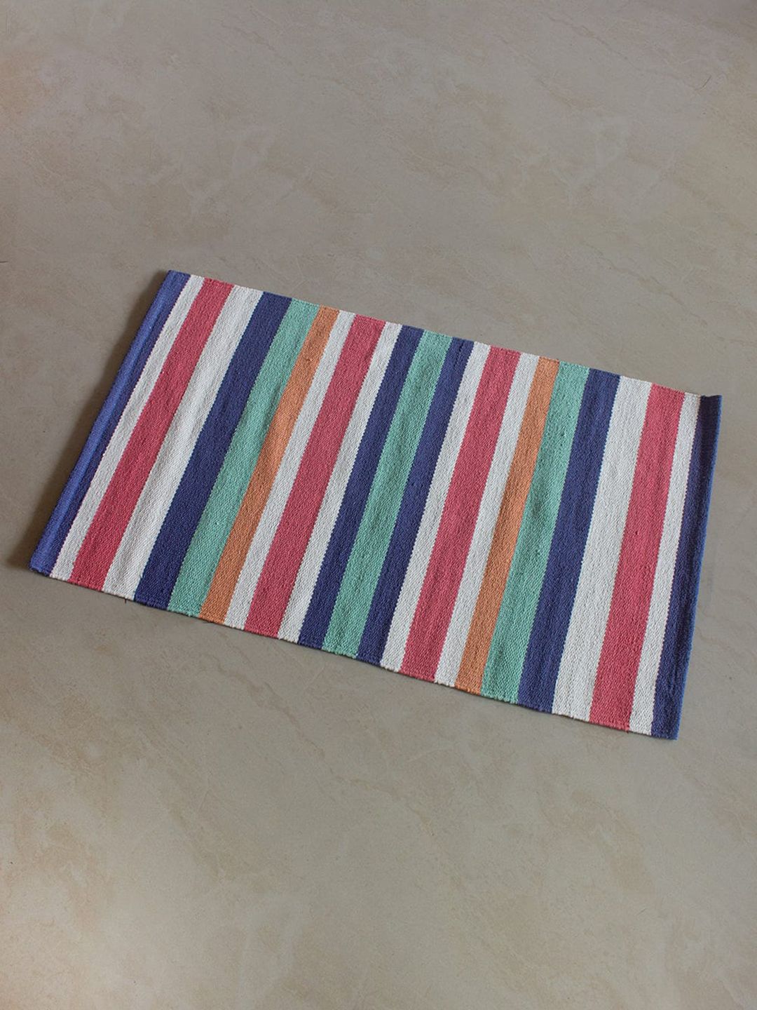 The Wishing Chair Blue Striped Cotton 1000 GSM Bath Rug