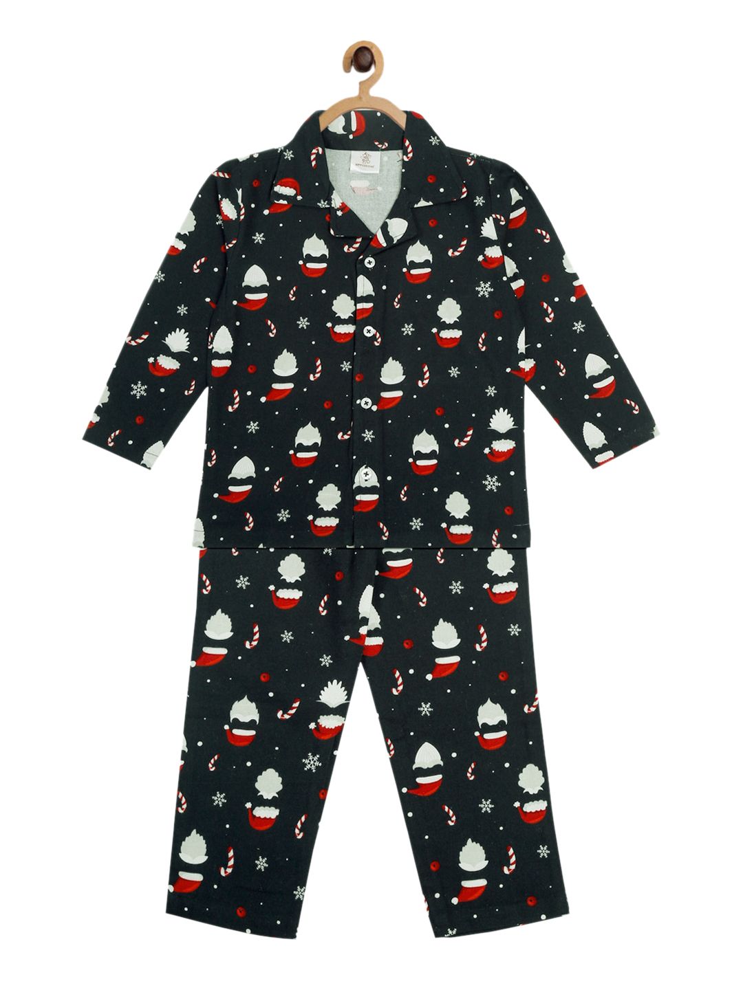 Hippodrome Kids Navy Blue & White Christmas Santa Printed Night suit