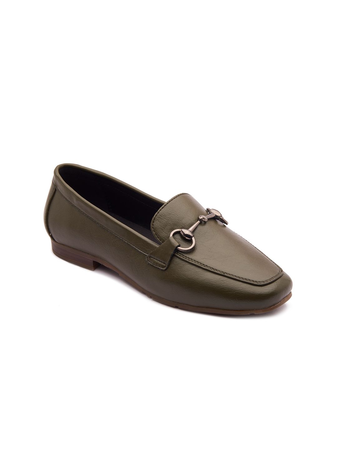 MICHAEL ANGELO Women Olive Green Solid Loafers Price in India