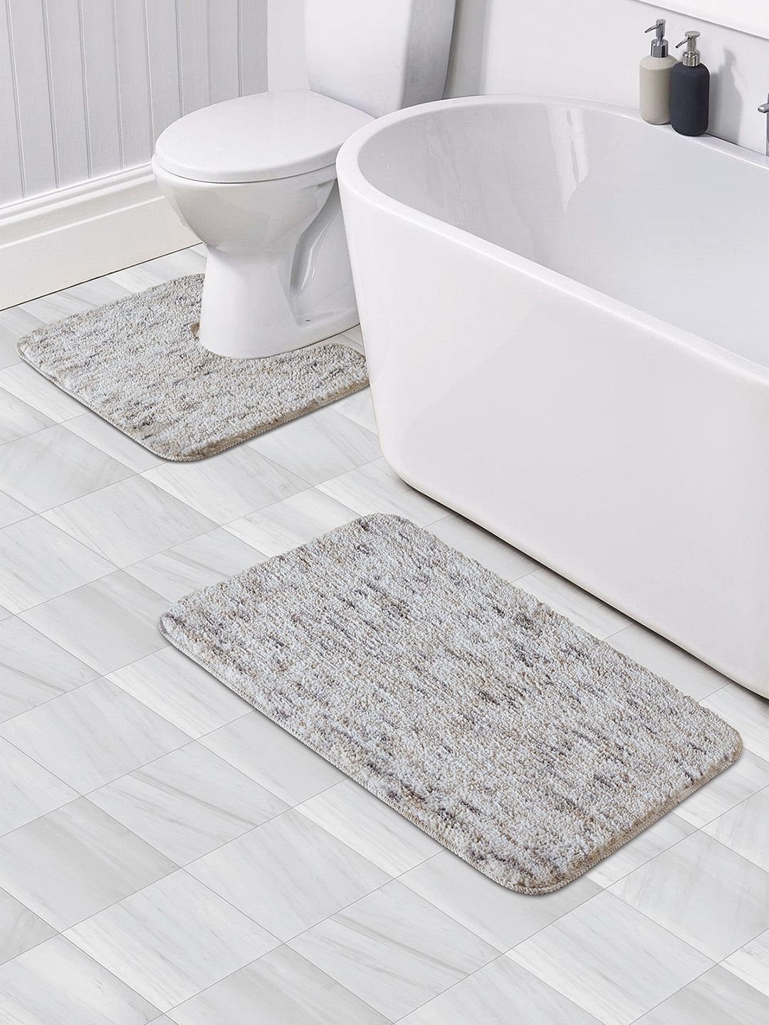 OBSESSIONS Set Of 2 Beige 1300 GSM Anti-Skid Bath Rug & Contour Mat