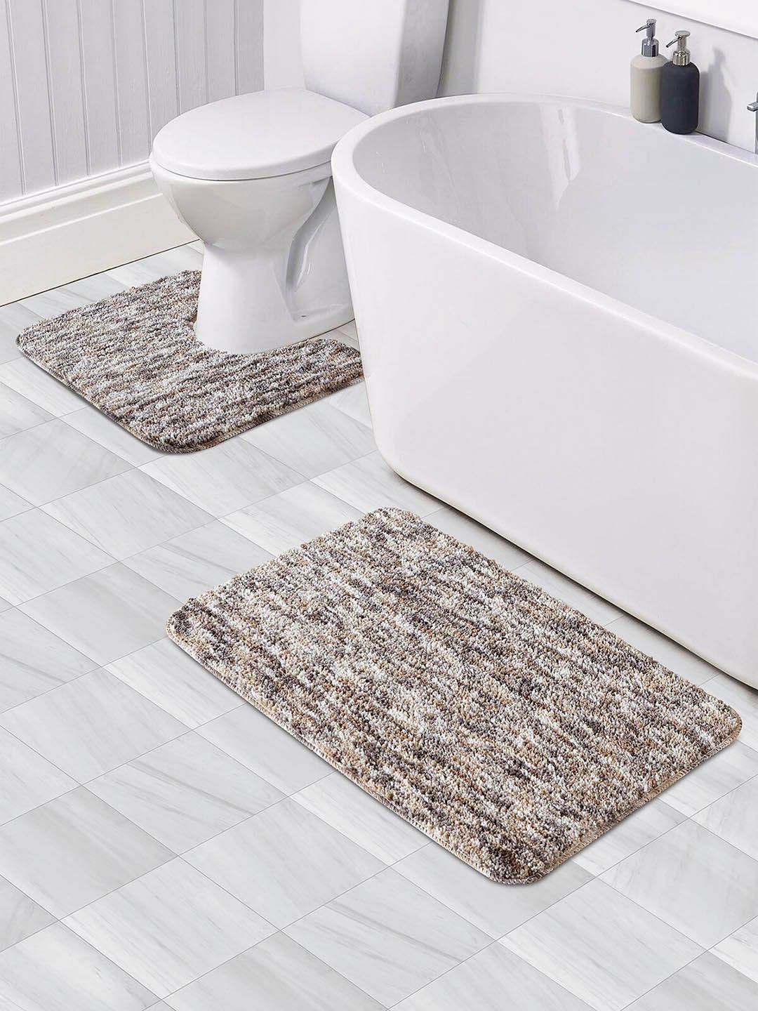 OBSESSIONS Set Of 2 Taupe 1300 GSM Anti-Skid Bath Rug & Contour Mat