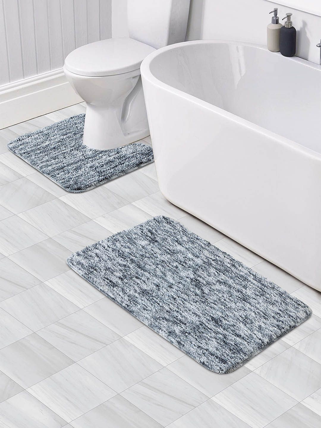 OBSESSIONS Set Of 2 Charcoal 1300 GSM Anti-Skid Bath Rug & Contour Mat