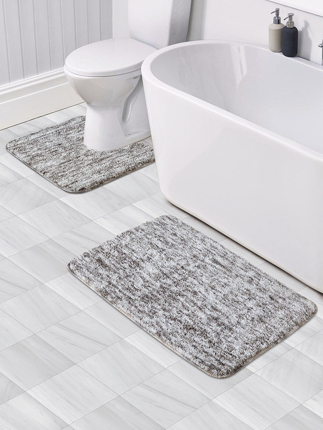 OBSESSIONS Set Of 2 Grey 1300 GSM Anti-Skid Bath Rug & Contour Mat