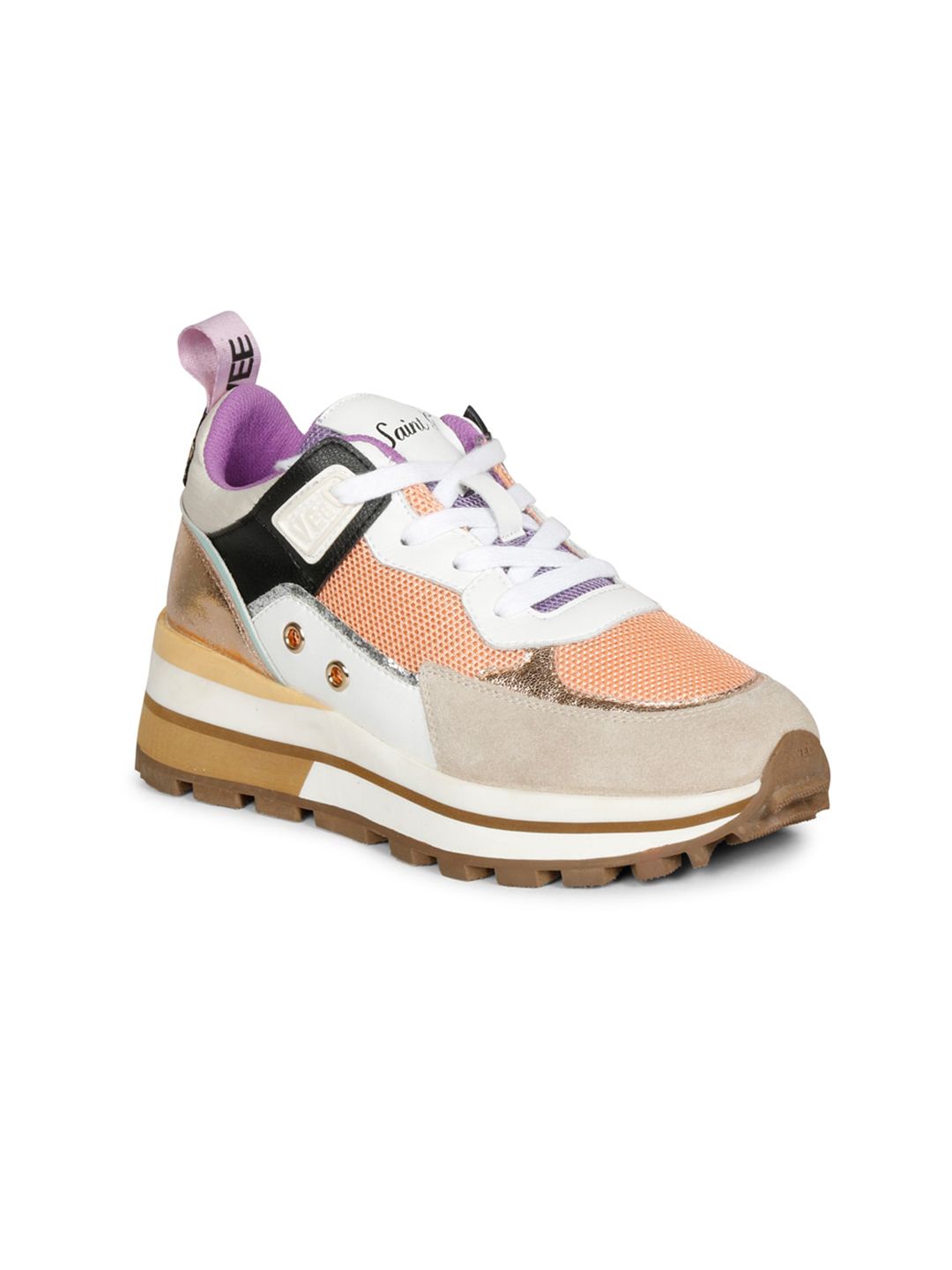 Saint G Women Peach Colourblocked Leather Sneakers Price in India