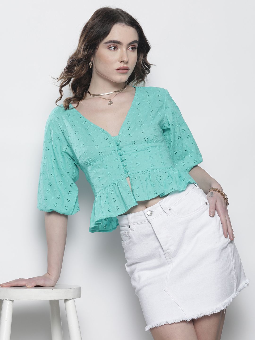 Boohoo Cotton Schiffli Embroidered Top Price in India
