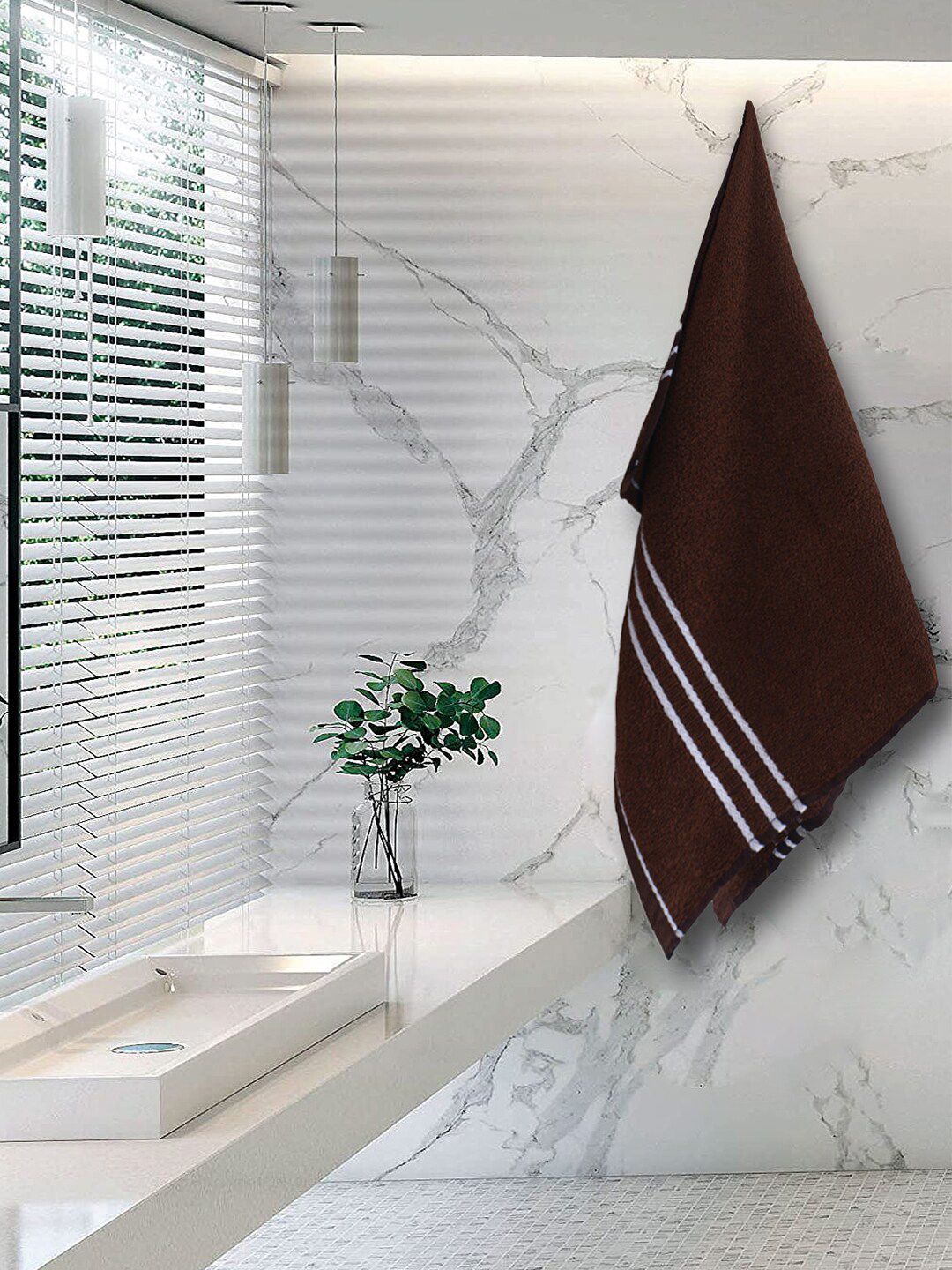 Kuber Industries Brown Pack of 2 Stripes 400 GSM Super Absorbent Cotton Bath Towels