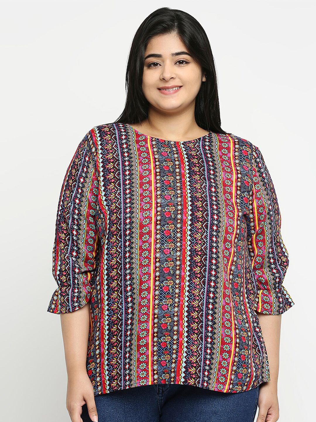 Style Quotient Plus Size Maroon & Black Printed Boat Neck Top Price in India