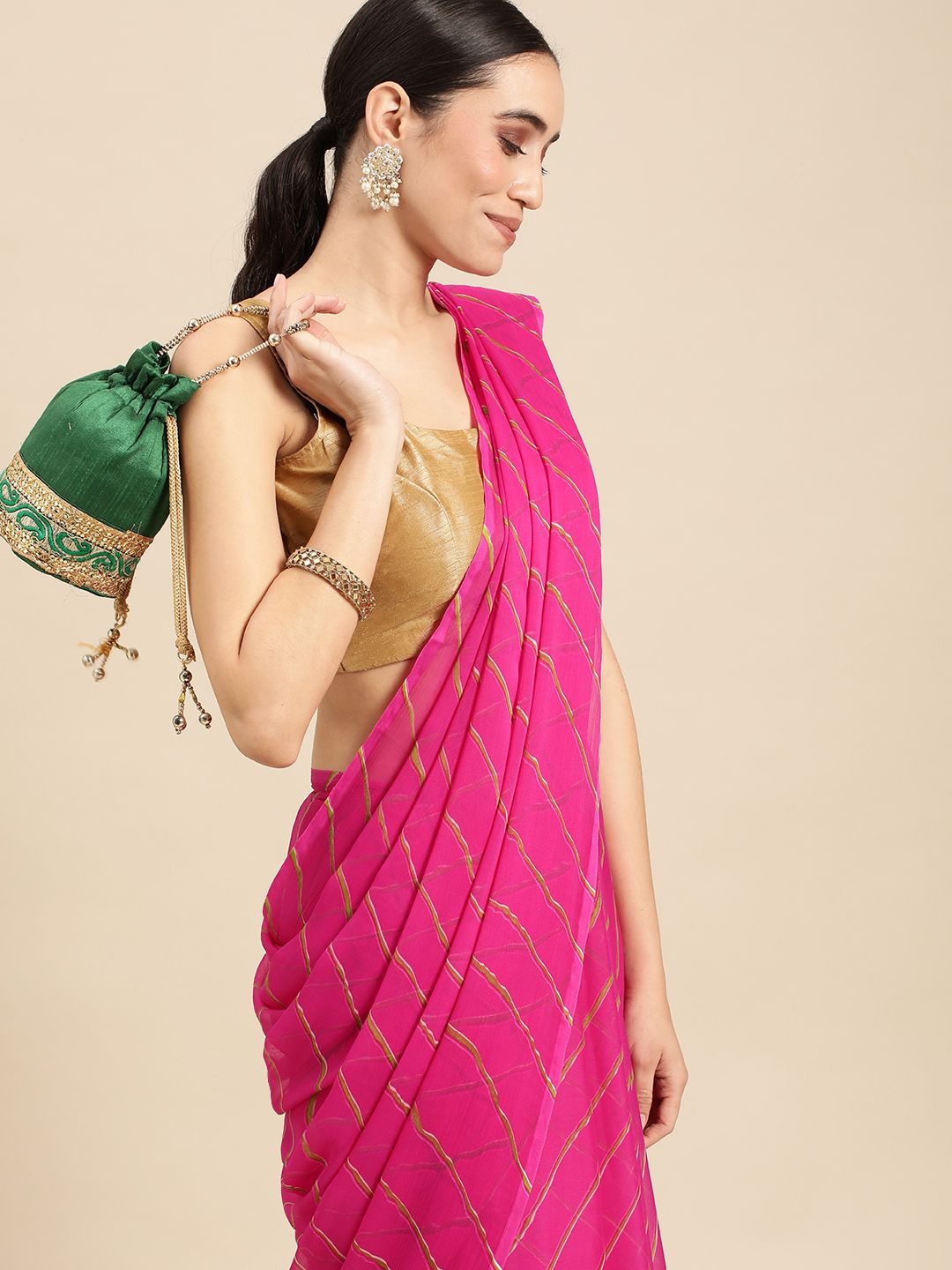 Rani Saahiba Pink & Yellow Leheriya Saree Price in India
