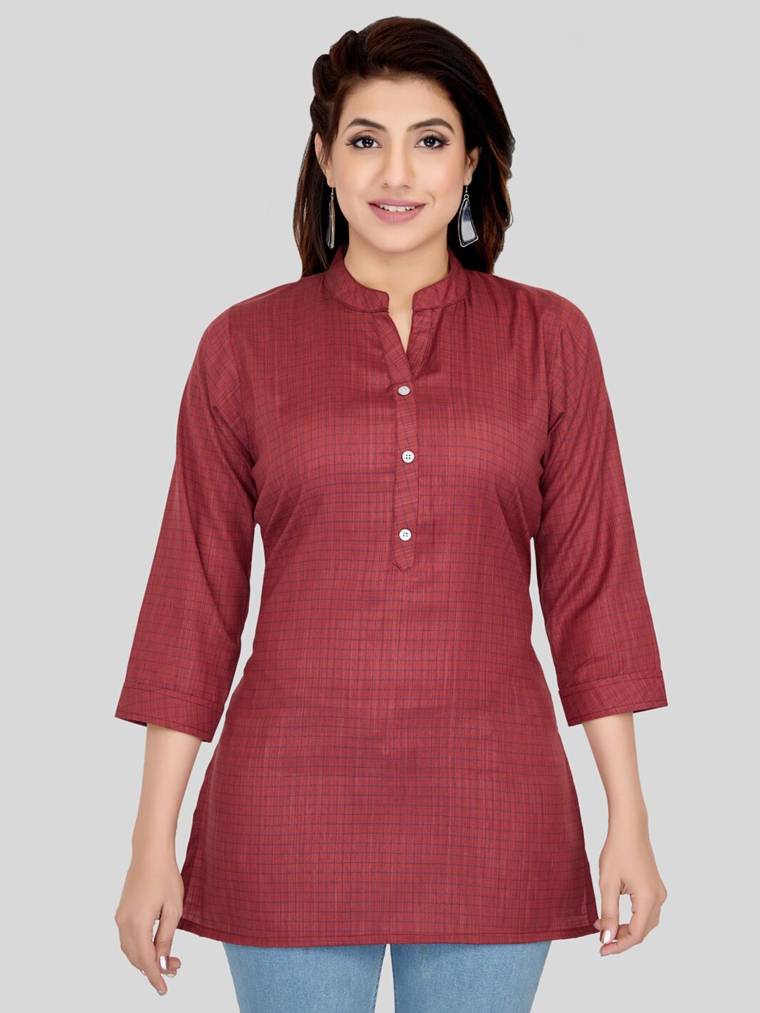 Saree Swarg Checked Mandarin Collar Kurti Price in India