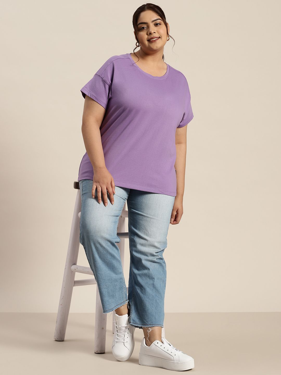 Sztori Plus Size Drop-Shoulder Sleeves T-shirt Price in India