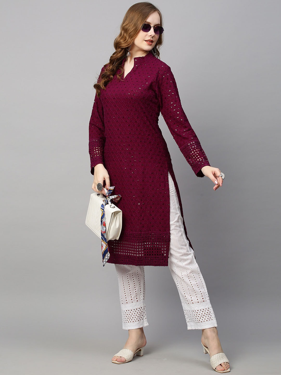 POONAM DESIGNER Women Floral Embroidered Sequinned Kurta with Trousers Price in India