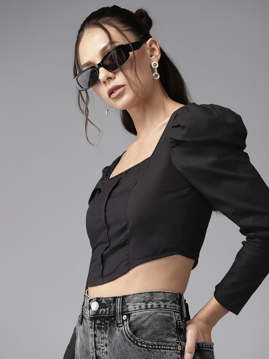 The Roadster Lifestyle Co. Puff Sleeve Cotton Crop Top Price in India