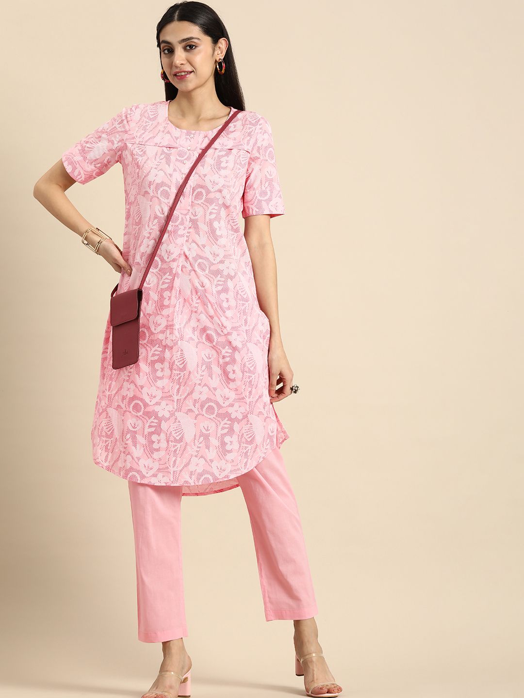 Anouk Women Pure Cotton Floral Printed Kurta with Trousers Price in India