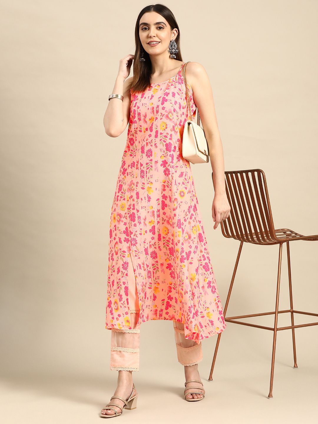 Anouk Floral Printed Shoulder Straps A-Line Kurta Price in India