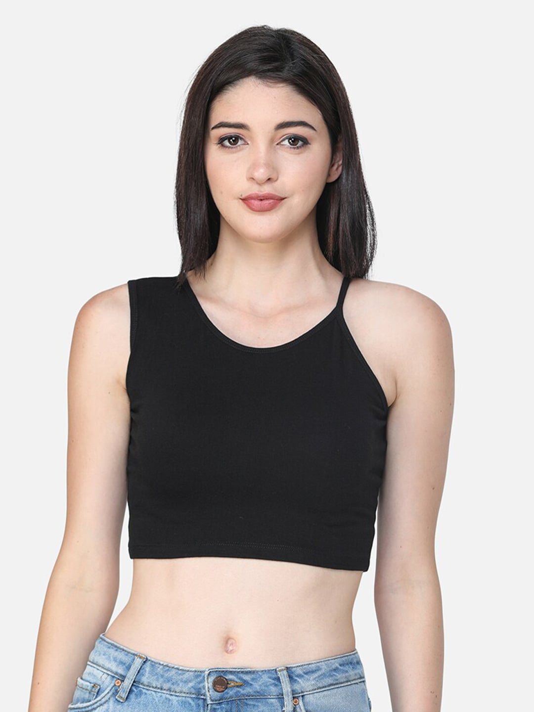 Cation Black Solid Crop Top Price in India