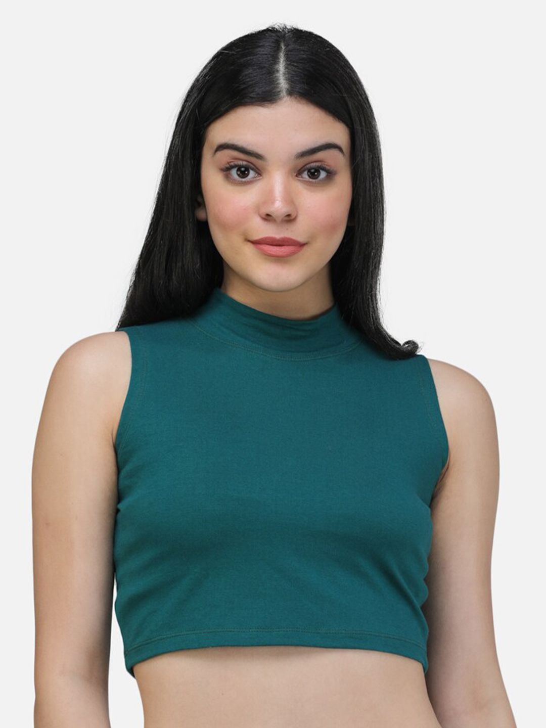 Cation Teal Solid Fitted Crop Top Price in India