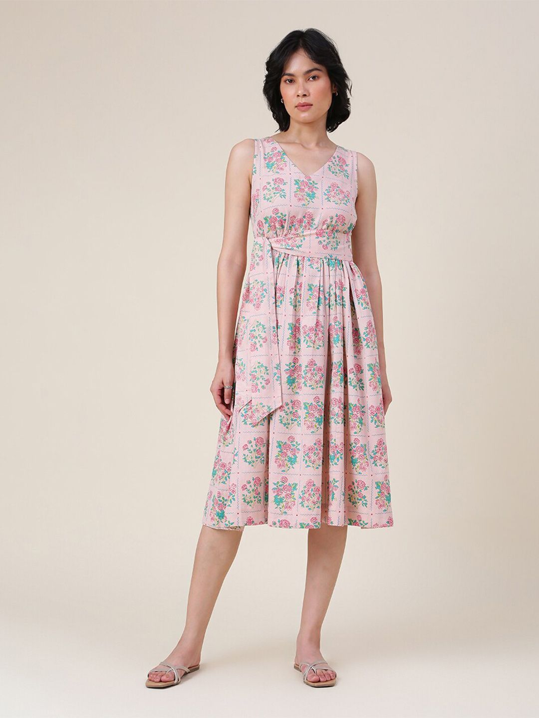 Fabindia Pink Floral A-Line Dress Price in India