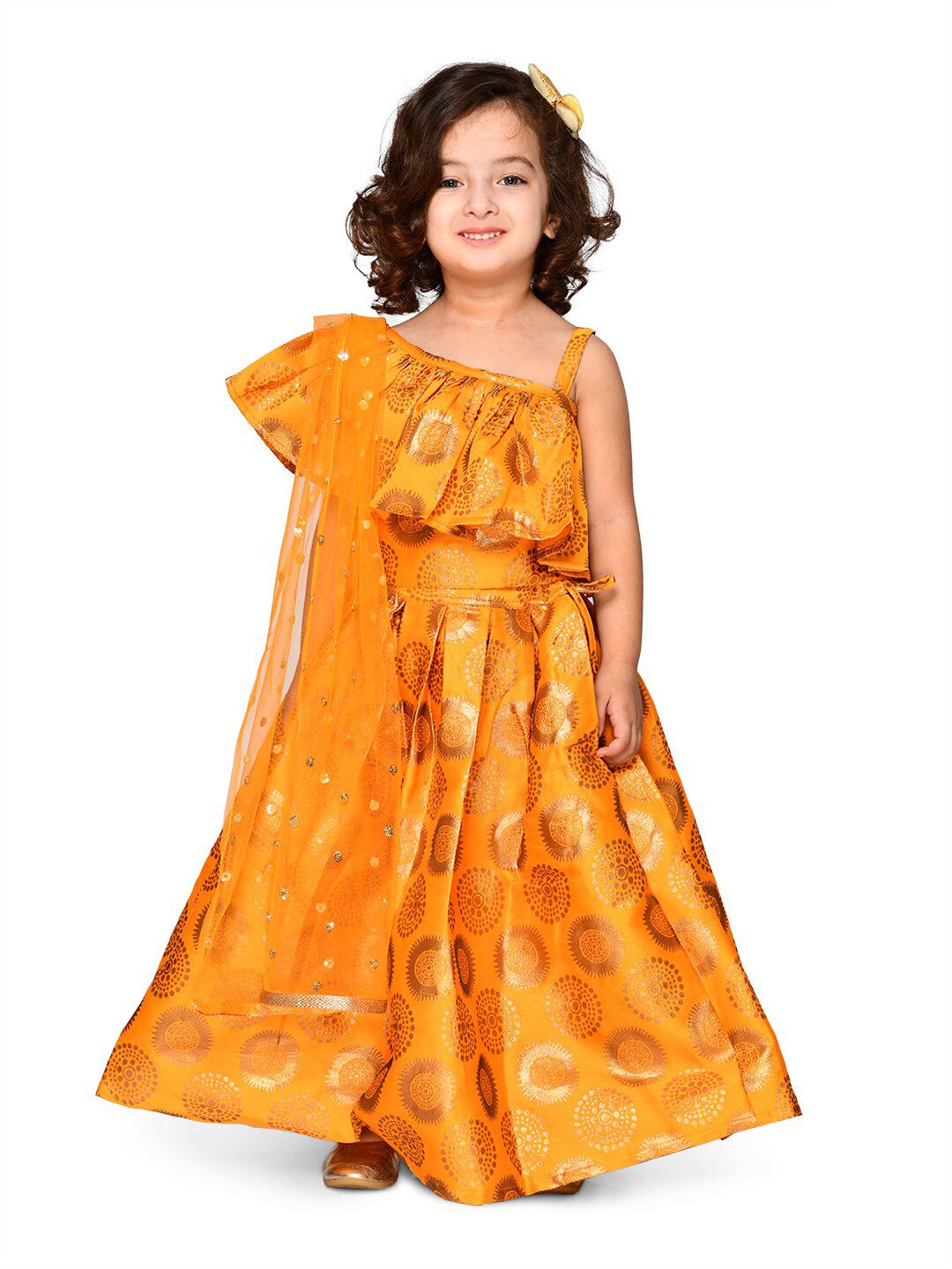 SAKA DESIGNS Girls Mustard Ready to Wear Lehenga & Blouse With Dupatta Price in India