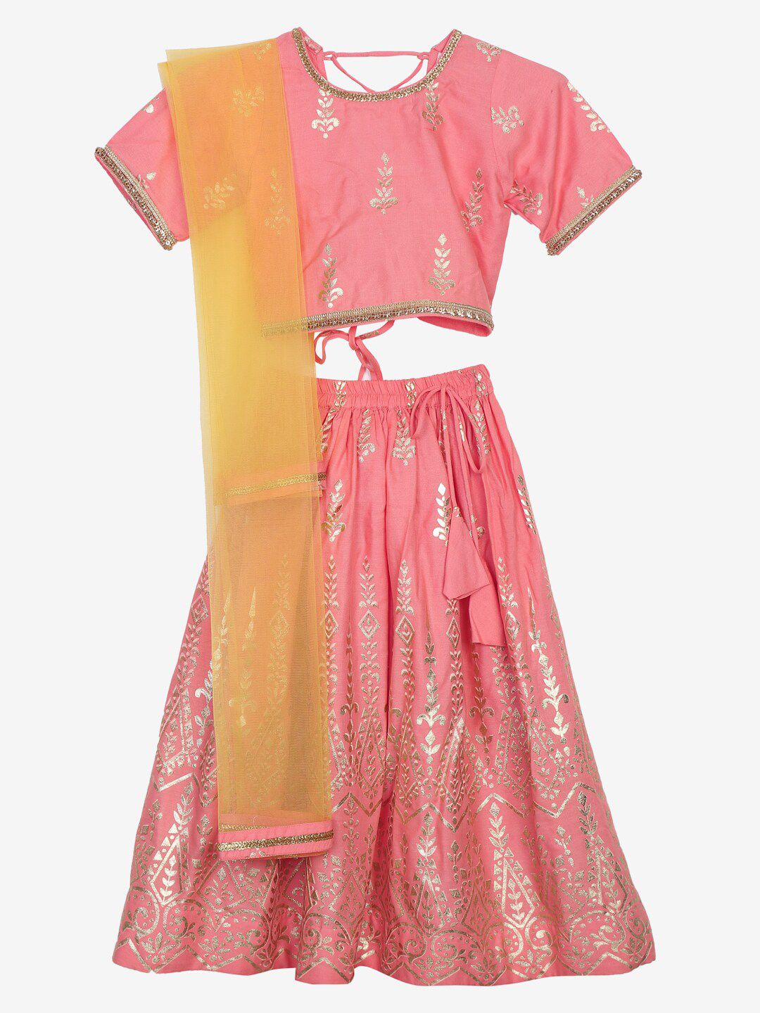 SAKA DESIGNS Girls Peach-Coloured & Orange Ready to Wear Lehenga & Blouse With Dupatta Price in India
