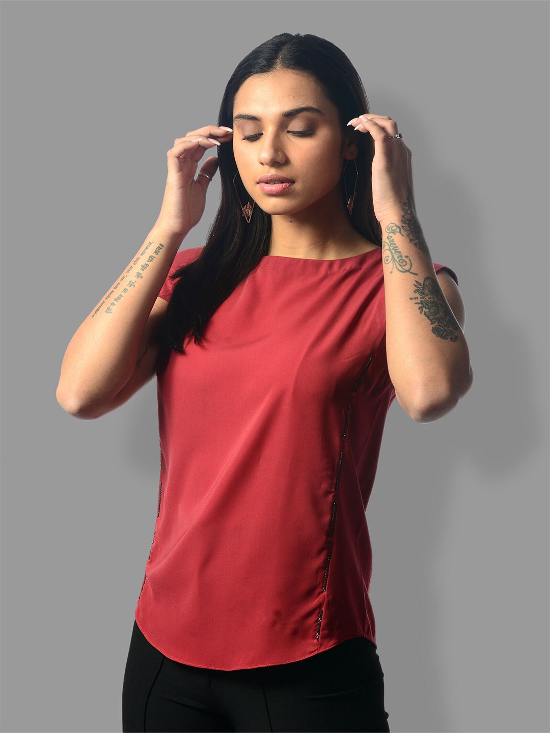 MODWEE Maroon Crepe Top Price in India