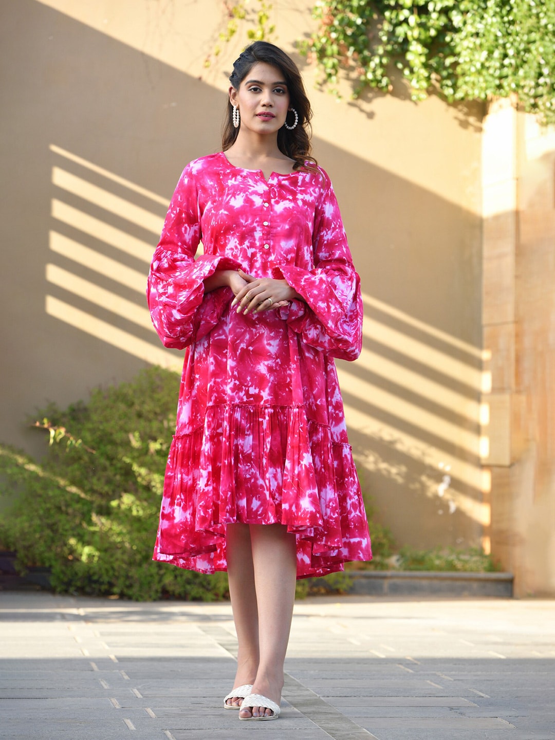 Aaheli Tie and Dye Dyed A-Line Cotton Dress Price in India