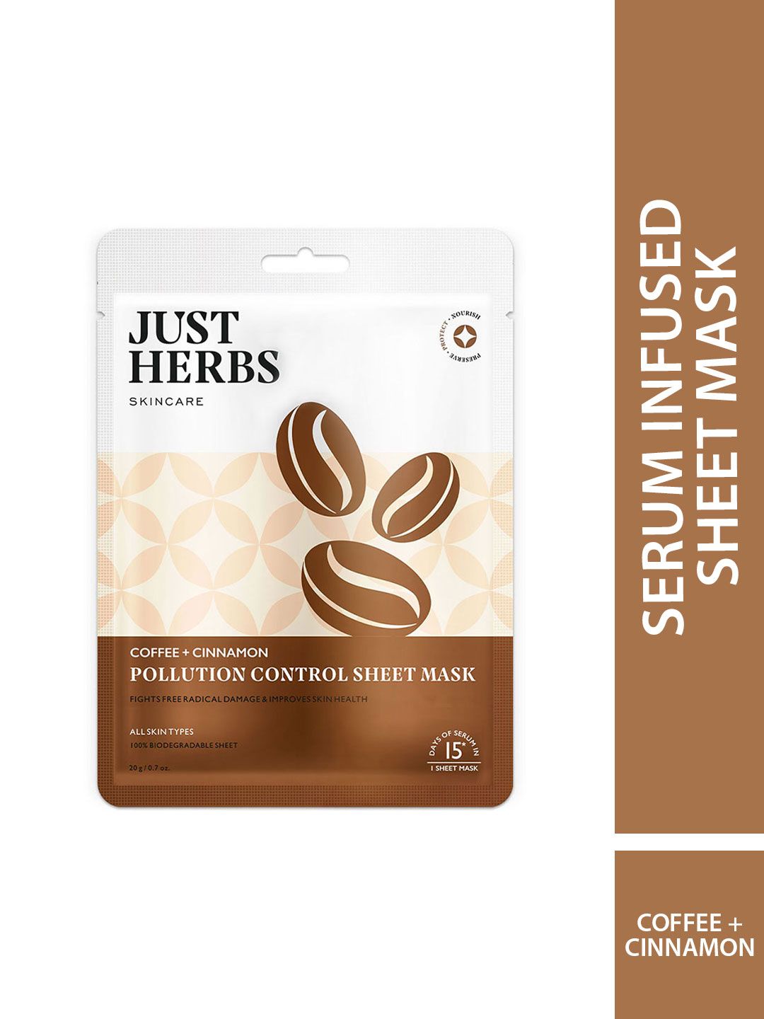 Just Herbs Coffee & Cinnamon Pollution Control Sheet Mask 20g