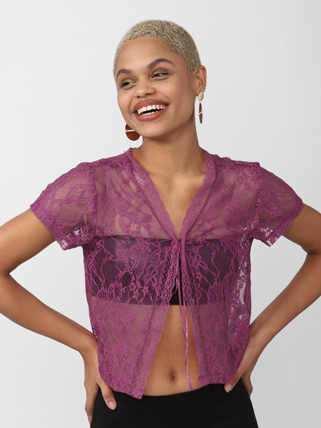 FOREVER 21 Purple Lace Crop Top Price in India