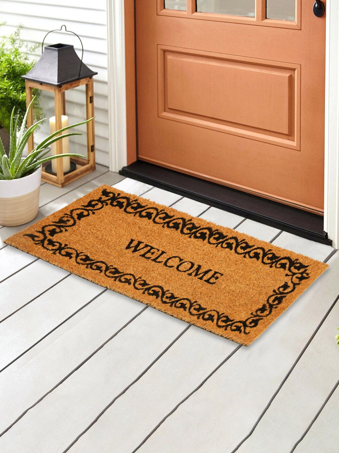 Home Centre Beige Printed Anti-Skid Coir Doormat
