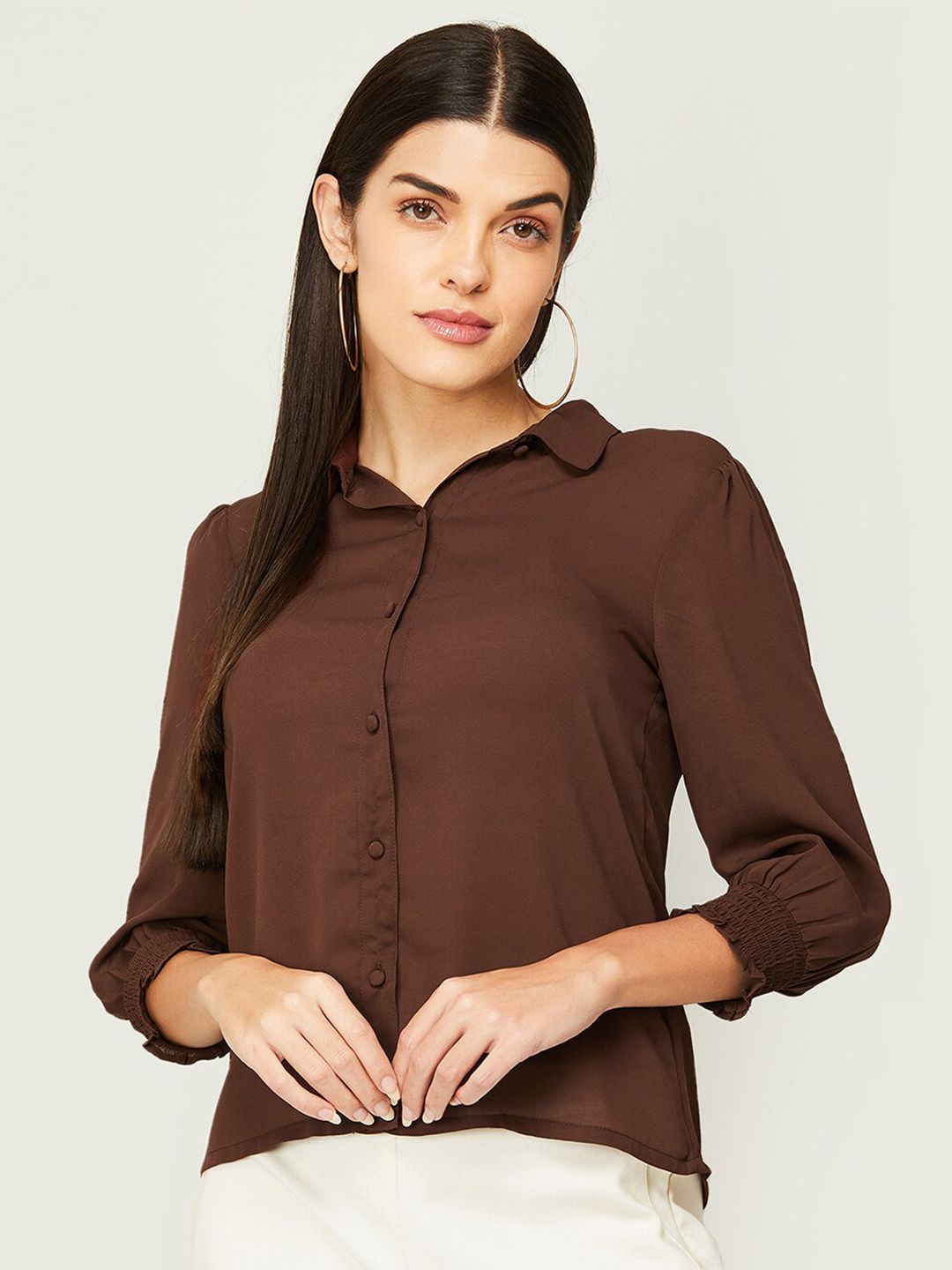 CODE by Lifestyle Brown Shirt Style Top Price in India