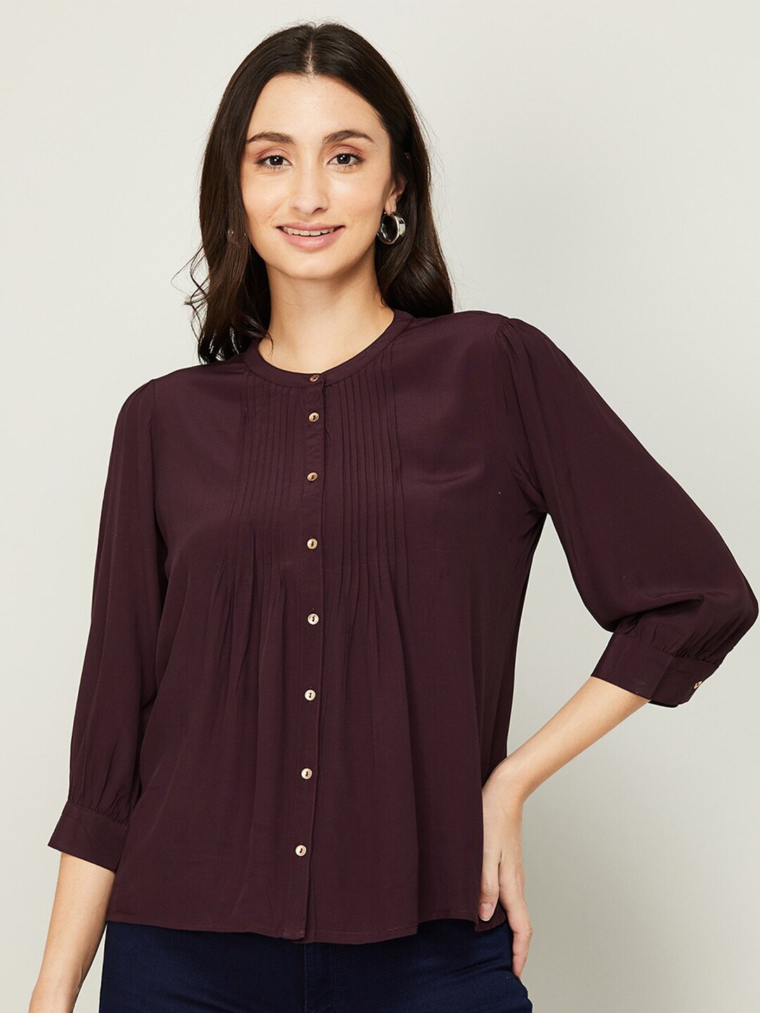 CODE by Lifestyle Mandarin Collar Shirt Style Top Price in India