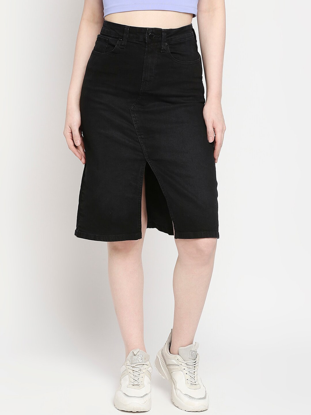 SPYKAR Pencil Knee-Length Denim Skirt Price in India