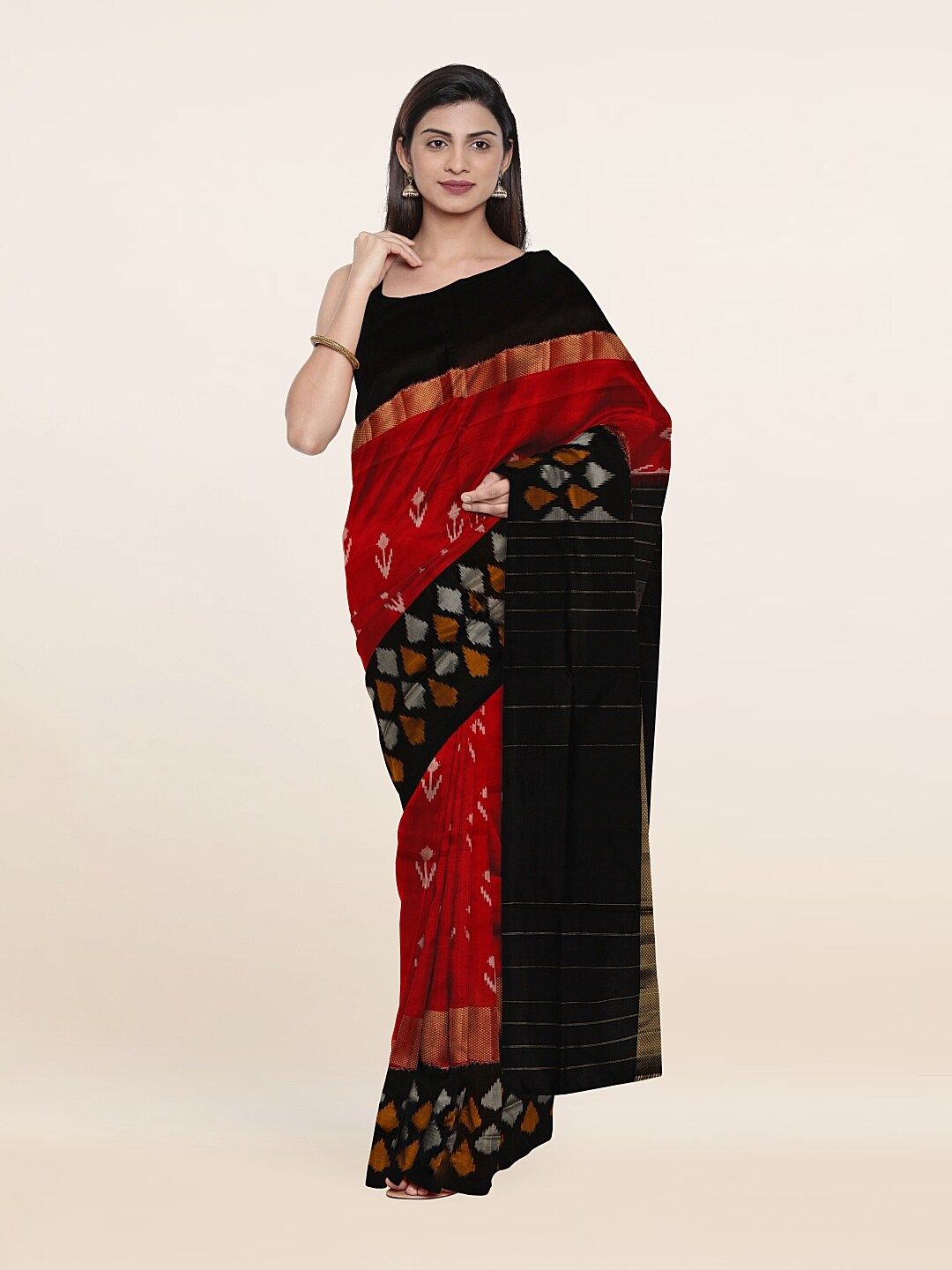 Pothys Red & Grey Ethnic Motifs Zari Pure Silk Saree Price in India