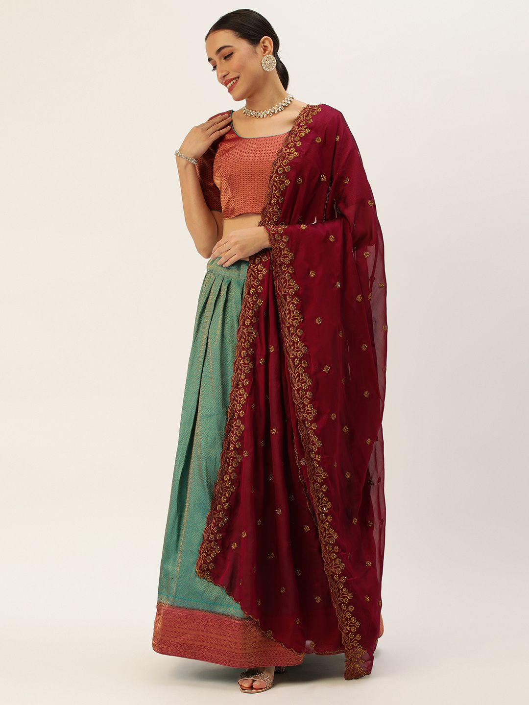 Pothys Woven Design Unstitched Lehenga & Blouse With Dupatta Price in India