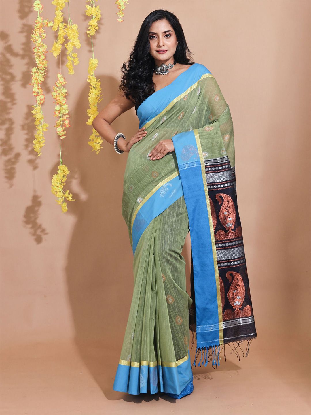 Charukriti Woven Design Zari Pure Cotton Saree Price in India