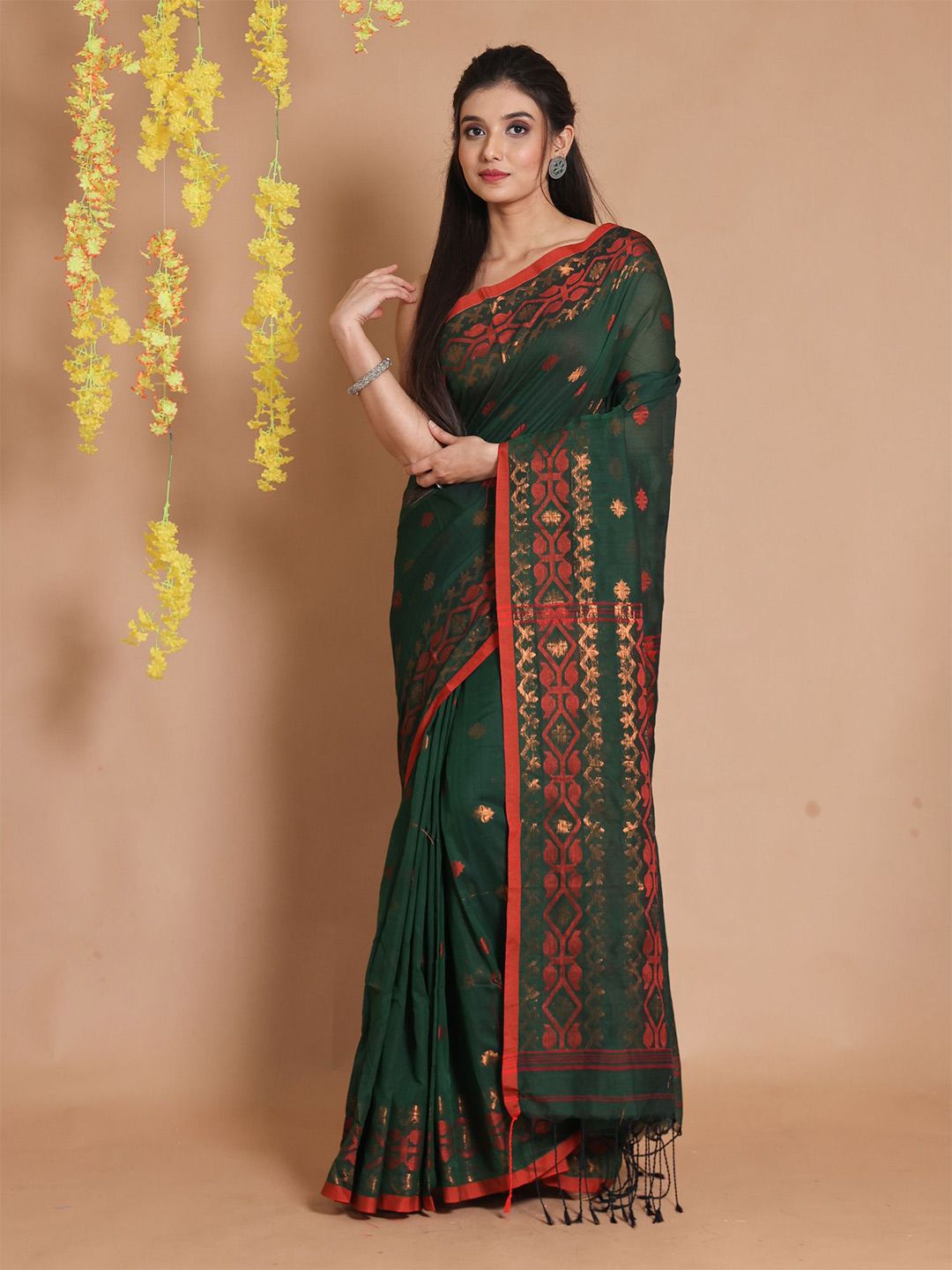 Charukriti Woven Design Zari Pure Cotton Saree Price in India