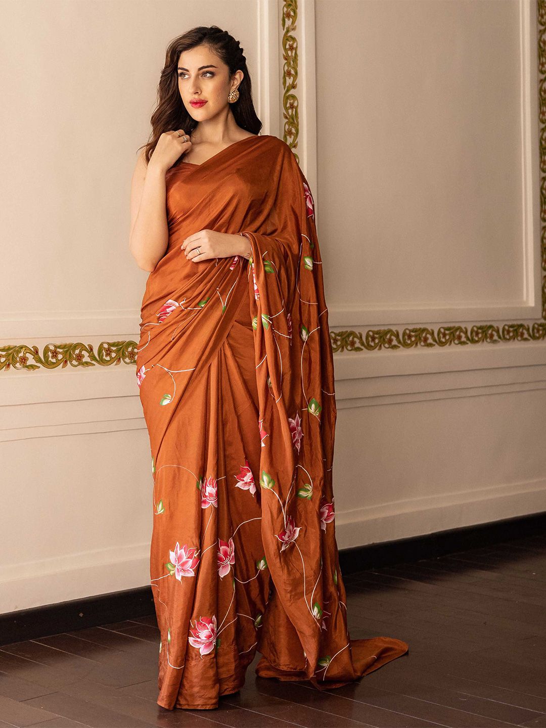 AACHHO Women Kamodani Handpainted Silk Saree Price in India