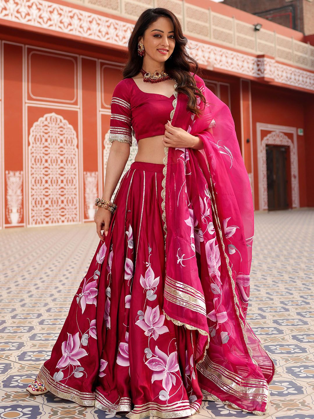 AACHHO Magenta & Pink Lehenga & Blouse With Dupatta Price in India