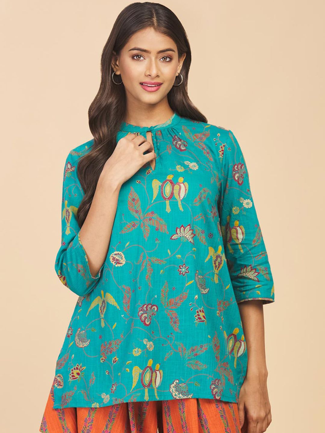 Fabindia Women Floral Printed Pure Cotton Kurti Price in India