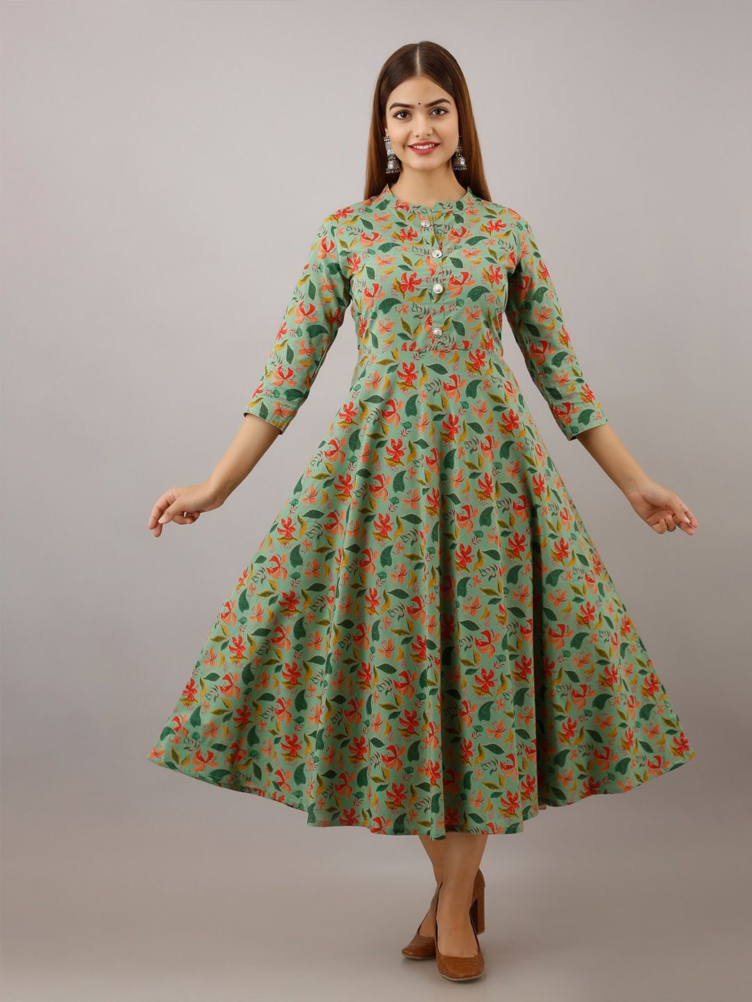 Women Touch Floral A-Line Cotton Maxi Dress Price in India