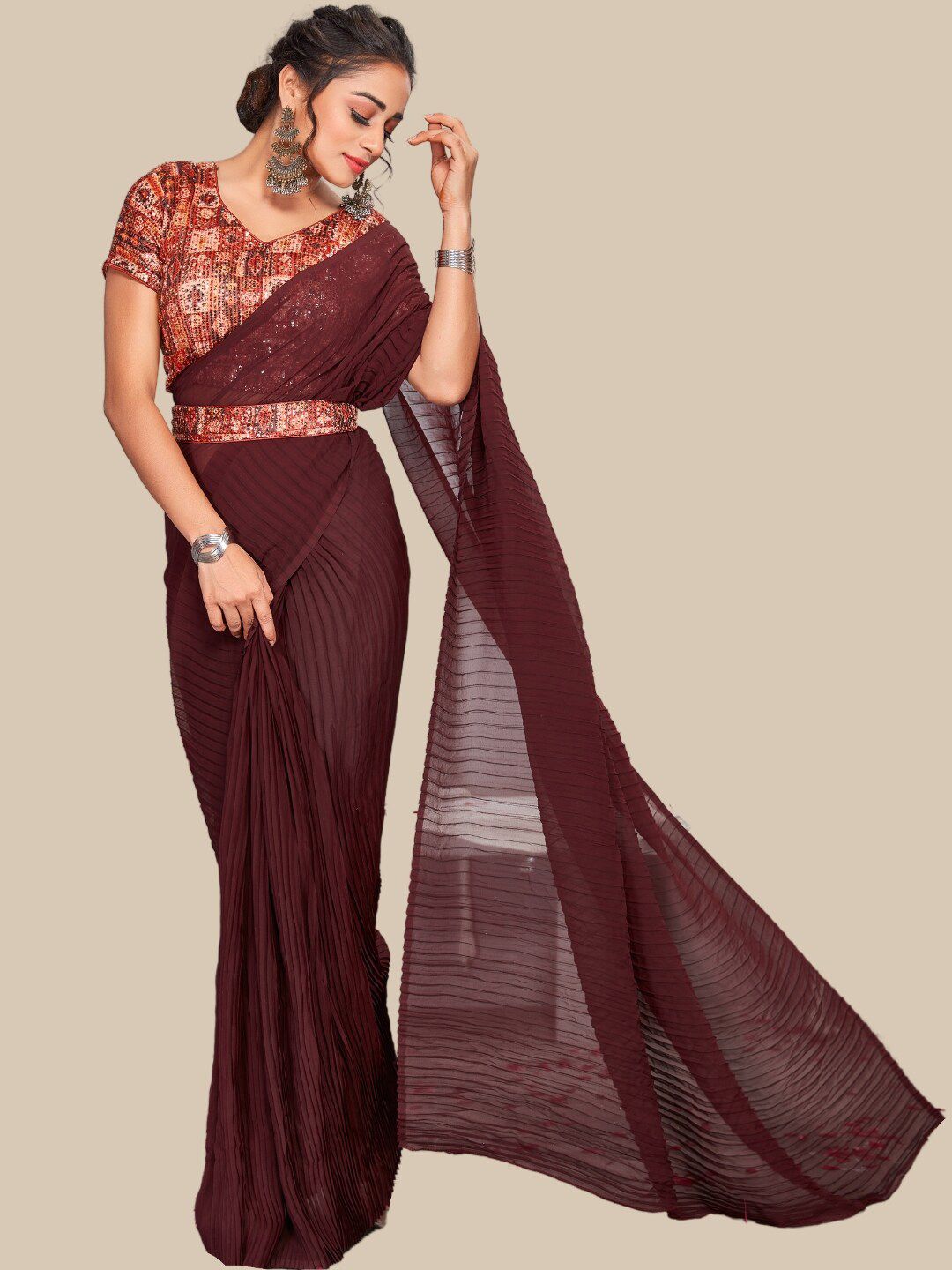 Chhabra 555 Sequinned Georgette Party Saree Price in India