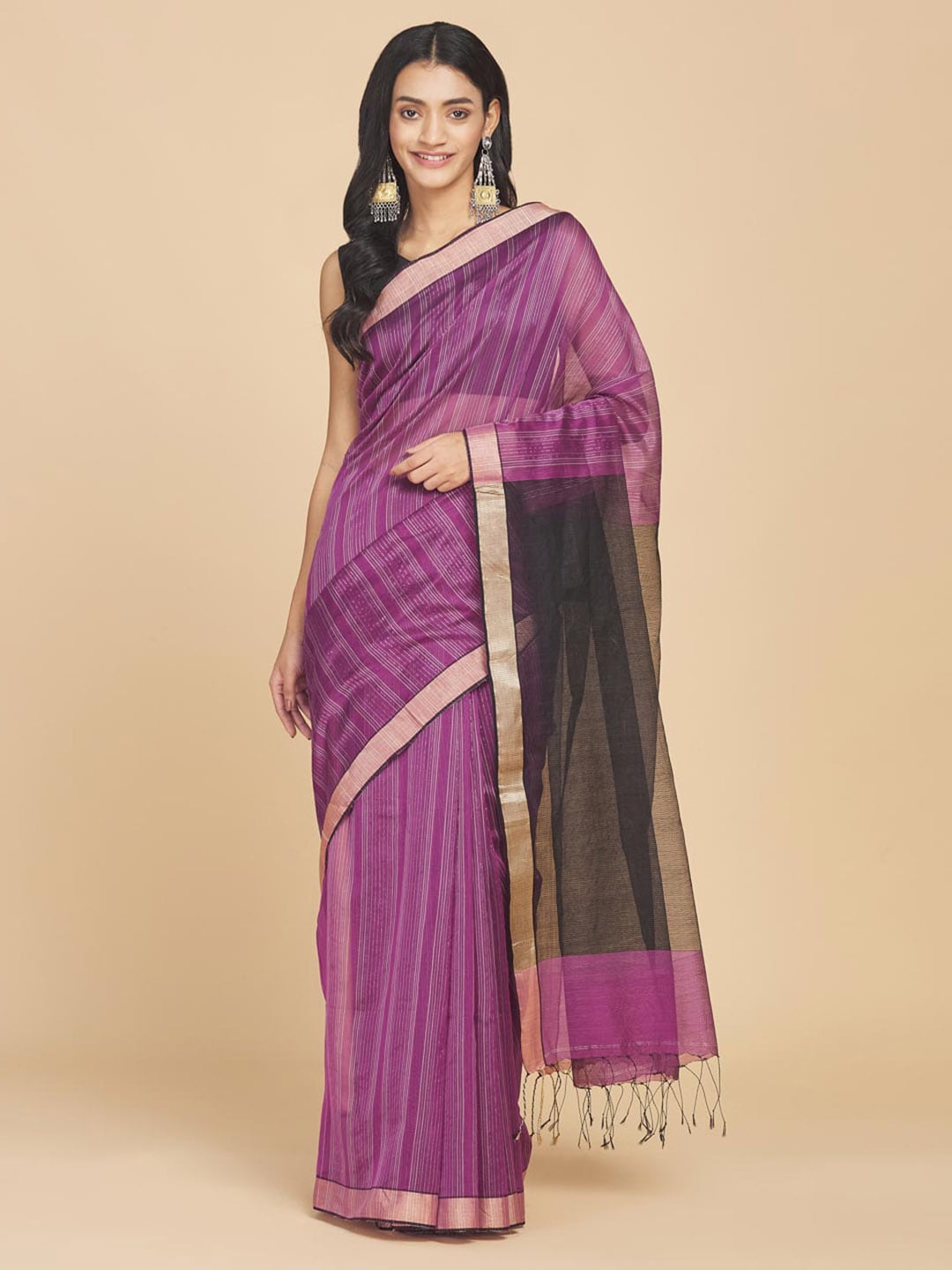 Fabindia  Striped Zari Silk Cotton Saree Price in India