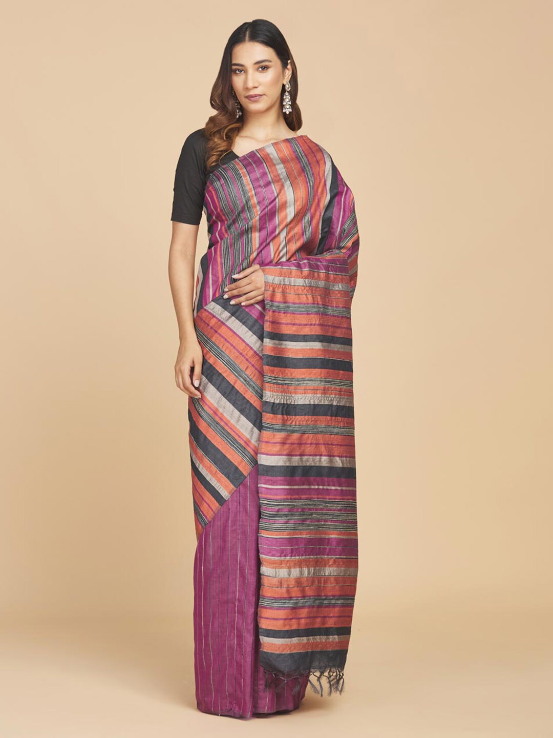 Fabindia Striped Pure Silk Saree Price in India