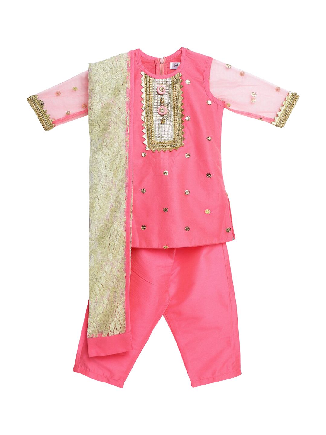 SAKA DESIGNS Girls Sequinned Kurta With Trousers & Dupatta