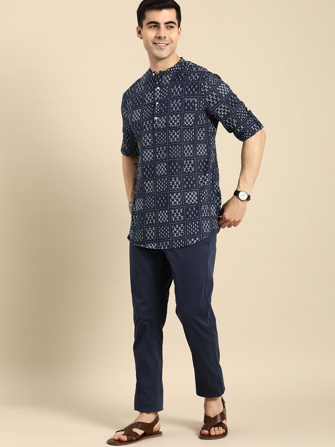 Anouk Men Floral Printed Floral  Cotton Short Kurta
