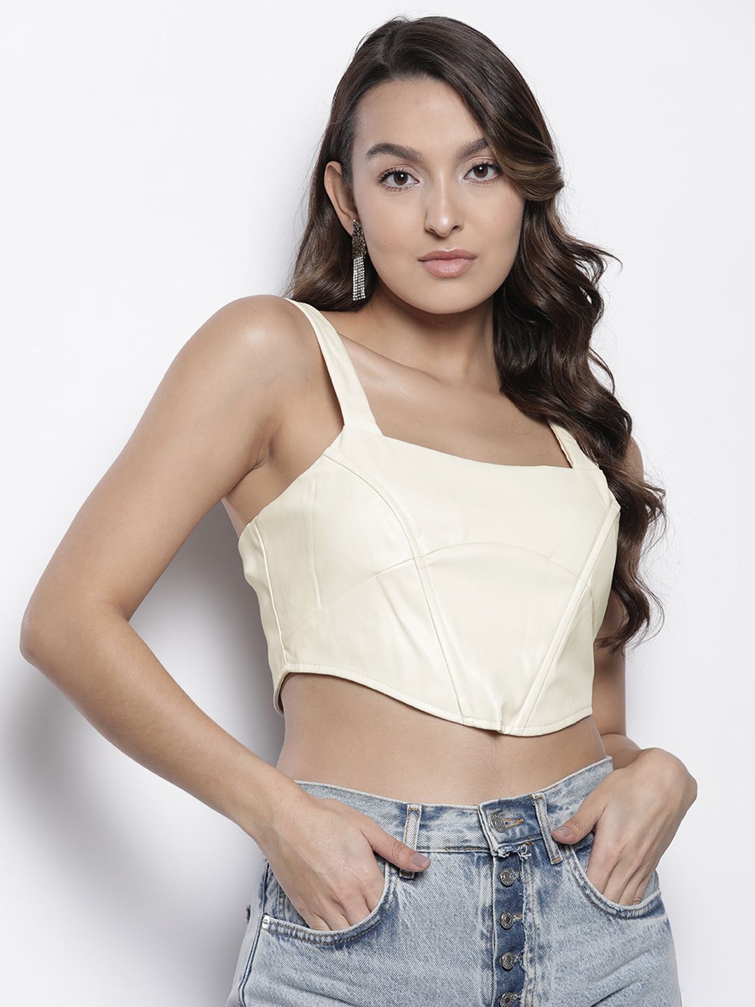 Boohoo Faux Leather Fitted Crop Top Price in India