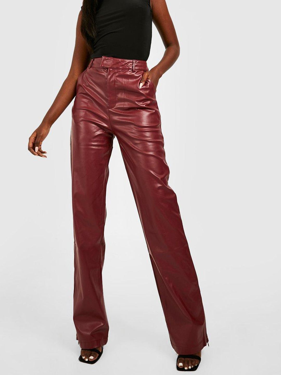 Boohoo Women Straight Fit Faux Leather Trouser Price in India