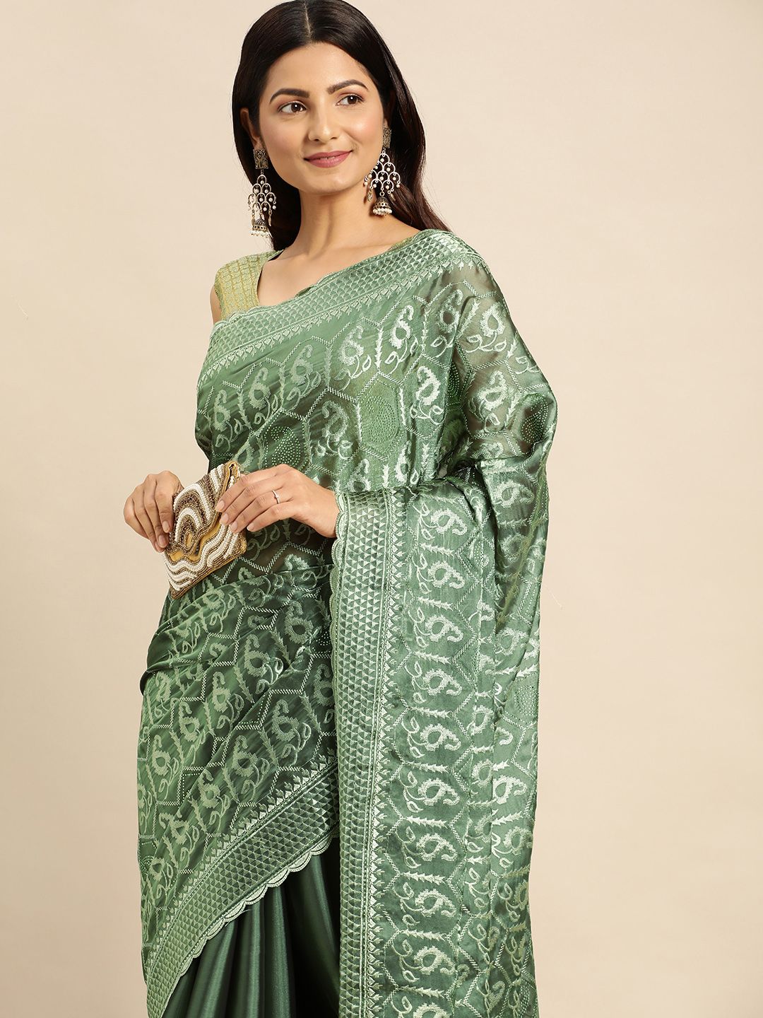 Mitera Floral Embroidered Tissue Silk Nylon Saree Price in India